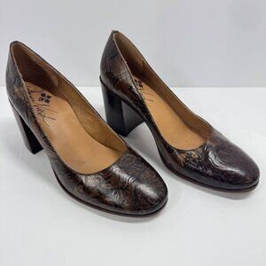 Patricia Nash Pumps Size 8 Anita Block Heel Floral Tooled Leather